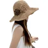 Chapeaux à large bord Chapeau de paille Femme Été Plage Fleur Pliable Protection solaire Grand avant-toit Bord de mer Mode Vacances