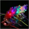 Masques de fête Led Light Up Masques Festival Cosplay Costume Fournitures Glow In Dark Halloween Party Lady Cadeaux Mticolor Plume Lumineuse Mas Dhb9H