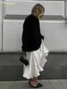 Etekler Clacive Moda Bej Kadınlar İçin Saten Etekler Zarif Yüksek Bel Ofis Lady Ayak Bileği Uzunlukta Etek Sıradan Gevşek Etek Kadın Giysileri 230417