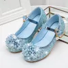 Flat Shoes Princess Kids Leather For Girls Flower Casual Glitter Children High Heel Pearl Rhinestone Wedding Party