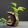 Vaser Ny keramisk vas med kreativa gröna växter och vattendesign - medelstor blommbehållare för skrivbord eller mark Y23