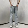 Męskie dżinsy 2023 Street Casual Worbgy Worggy Męski Koreański moda Hip Hop proste szerokie spodnie Para dżinsowe spodnie jasnoniebieskie