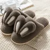 Slippels Design Dames Winter Furry Slippers Konijnen Ears Paar huisschoenen Warm Solid Color veelzijdige slippers Chinelos Planos 230418