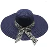 Boinas Jaycosin feminino impressão de leopardo Big Straw Hat Summer Cap Fluppy UV Protect Brim Brim Feminino dobrável Praia