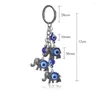 Keychains 1pc Blue Evil Eye Charms Keychain Three Elephants Form Pendent Key Chain Alloy Tassel Car Fashion SMEEXKE Gifts