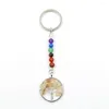 Porte-clés XSM pierres naturelles 7 Chakra chaîne couleur argent arbre de vie pendentif ovale perle cristal porte-clés pour voiture sac bijoux