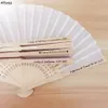 50 Pcs/lot impression personnalisée graver ventilateurs faveur de mariage luxueux soie pli élégant découpé au Laser personnalisé nom tissu tenu dans la main ventilateur cadeau de mariage CL2181