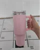 1: 1 Aynı 40 oz Paslanmaz Çelik Tumbler Saplı Kapak ve Pipetler Sıcak Pembe Araç Kupaları Toz Koku Açık Vakum Yalıtımlı İçme Suyu Şişeler I1128