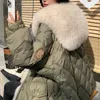 Womens Jackets Winter Grand Luxury Artificial Fox Fur Collar Coat Fluffy Parka Chiffon Windproof 231118