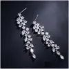 Dangle & Chandelier Fashion Cubic Zirconia Leaf Dangle Drop Earrings For Elegant Women Cz Crystal Long Tassel Bridal Wedding Dhgarden Otgo2