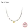 Pendanthalsband Modian 925 Sterling Silver Elegant White Pearl Charm Halsband Shell Pearl Gold Pärlor Choker Halsband för kvinnor Fina smycken231118