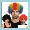 Otro evento Suministros para fiestas Uni Payaso Fans Carnival Wig Disco Circus Funny Fancy Dress Stag Do Fun Joker Adt Disfraz infantil Afro Cur Dhqkr