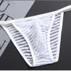 Underwear Men Transparent Silk Striped Cueca Briefs Cheap Sexy Lingerie Sheer Slip Homme Gay Hot Mens