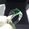 Anel de casamento de moda de anéis de cluster para homens Princesa corte 3ct Verde 5A Zircão CZ 925 Banda de aniversário de prata de prata esterlina