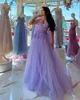 エレガントなパープル A ライン プロムドレス ロング 女性用 恋人 3D 花 シースルー ティアード チュール フォーマルウェア 特別な機会 誕生日 ページェント イブニング ドレス