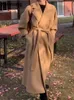 Femmes mélanges de laine femmes élégant Long manteau de laine avec ceinture automne hiver mode solide manches Chic vêtements d'extérieur dames pardessus décontracté 231118