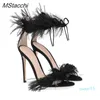 Sandals Sexy Feather Women's Summer Open Toe High Heeled Stilettos Fashion Runway Lace Up Women Slingback Wedding Party Shoes 230406