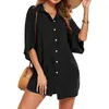 Damen Bademode Frauen Solid Shirt Badeanzug Vertuschung Button-Down Strand Vertuschung Kleider Bikinikleid Lose 4