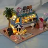 Puppenhaus Zubehör DIY Mini Auto Ocean Shop Casa Holz Puppenhaus Miniatur Bausätze Puppenhaus mit Möbel Lichter Spielzeug für Mädchen Geschenke 230417