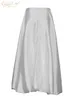 Faldas Clacive Moda Beige Satén Faldas Para Mujer Elegante Cintura Alta Office Lady Falda Hasta El Tobillo Casual Falda Suelta Ropa Femenina 230417
