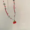 Pendant Necklaces Y2K Red Cherry Heart Beaded Choker Necklace Women Boho Beads Cherry Pendant Necklaces Vintage Irregular Egirl Necklace Jewelry Z0417