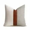 Pillow Home PU Leather Stitching Canvas Stripe Cover Sofa Car