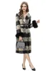 Women's Coat Notched Collar Fur Long Sleeves Sequined Plaid Lace Up Fashion Outerwear Trench Coats