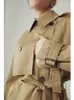 女性のウールブレンドFSLE 100％コットンカーキロング女性トレンチコート秋の冬のターンダウンカラー衣服