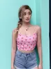 Kobiety S Tanki Camis Silm Silm Strawberry Print Y2K Tops For Women Ubrania Strażne muszka Krótka seksowna moda Backless Summer Sute Outfit 230417