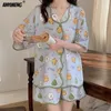 Women's Sleepwear Ladies Summer 2 Piece Pajama Set Fashion V-neck Pijamas Shorts Set Milk Silk Pijamas Animal Printing Loose Sleepwear for Women 230418