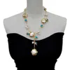 Pendanthalsband Yygem Blue Murano Glass Freshwater Odlat White Keshi Pearl Gold Filled Chain Necklace 21 "Z0417