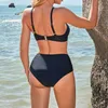 Maillots de bain pour femmes taille haute Bikini maillot de bain femmes maillots de bain noir maille Sexy Biquinis col haut Bikinis deux pièces maillot de bain maillots de bain femmes 230417