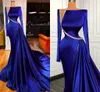 Royal Blue Prom Party Dress 2023 Luxury Long Sleeves Mermaid Beading Satin Girls Women Evening Formal Gowns Robe de Soiree Anpassad