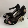 Nya sandaler Autumn Crystal Flower Mary Janes Kvinnor Pumpar Skor Kvinna Strange High Heel Party Handmade Rhinestone Wedding 230406