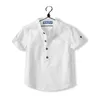 Kids Shirts Casual Boys Shirts Baby Children Cotton Short Sleeve Blouse for Summer Kids Boys White Shirt Stand Collar Handsome Tops 230417