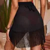 Women's Swimwear Women's Beach Bikini Lace Mesh Wrapped Skirt Fringe Scarf Cover Up Irregular Perspective Half