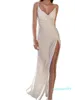 الفساتين الأزياء الواسعة النقي أبيض الدانتيل انزلاق المطبوعة الذهب سهرة الفستان الإناث مثير حفلة طويلة أنيقة