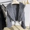 Pelliccia da donna Pelliccia sintetica Autunno Inverno Donna Vera pelliccia di coniglio Cappotto 100% pelliccia naturale Giacca allentata Tessuto manuale Qualità Streetwear Maniche svasate con cappuccio 231117