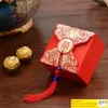 Boîte à bonbons de mariage chinois rouge Double bonheur carré papier Kraft salut mot fleur fleur impression chocolat sac fête