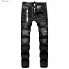 D2 Designer for Mens Dsquare Dsq2 Trendy Hiphop Ripped Pants Black Digital Printed Mid Rise Small Straight Leg Denim Trousers Men Jeans Designers Pan