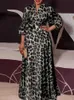 Abiti casual VONDA 2023 Bohemian Party Maxi Dress Donna Retro Leopard stampato Oversize Sundress Lantern Sleeve Chic Casual Long Robe Femme P230407