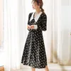 Robes décontractées printemps robe femmes 2023 mode Vintage mousseline de soie noir blanc Floral à manches longues a-ligne mi-long dames