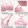 Bras Women Sexy Lace Back Crossing Push Up Gather Bra Ladies Solid Front Opened Full Cup Underwear Female Soft Breathable Brassiere P230417