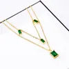 Pendentif Colliers En Acier Inoxydable 316L Mode Fine Jewelry Élégant 2 couches Intégrer Vert Zircon Charmes Chaîne Ras Du Cou Pour Les Femmes