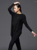 Stage Wear 2023 Latin Dance Tops for Women Lose Black Shirt z długimi rękawem ćwicz ubrania Chacha samba Kostiumy DQS8681