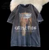 Herren T-Shirts American Retro Portrait Kurzarm T-Shirts Sommer Design Sense Washed Tie Dyed Grey Gothic Tops 230417