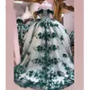 Gelbe Quinceanera-Kleider Schatz-Ballkleid-Bonbon-16-reizvolle weg von der Schulter-Spitze-Applikationen-Geburtstags-Prinzessin-Partei-Kleidern