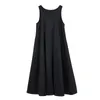 Casual jurken Superaen lente en zomer dames zwart eenvoudige mouwloze grote swing tank top jurk mode lang