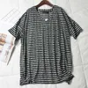 女性のTシャツプラスサイズ8xl 150kg Tシャツ女性ストライプパンクTシャツOネックカジュアルハラジュク半袖韓国シャツCamisetaフェミニナトップ230418