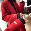 Mélanges de laine pour femmes MEXZT ceinture longue manteau Vintage à lacets pardessus en laine coréen pansement veste épaisse hiver élégant rouge Chic vêtements d'extérieur 231118